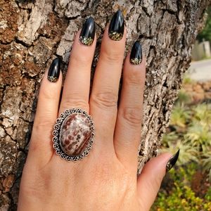 BIG Spotted Leopard Jasper Antique .925 Ring NWOT…